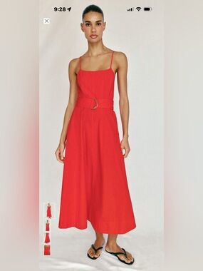 Zara Red Sleeveless Midi Dress with D-Ring Waist